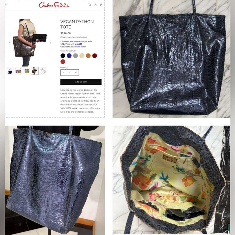 Carlos Falchi Iconic Design Python Deep Blue Tote - image 1